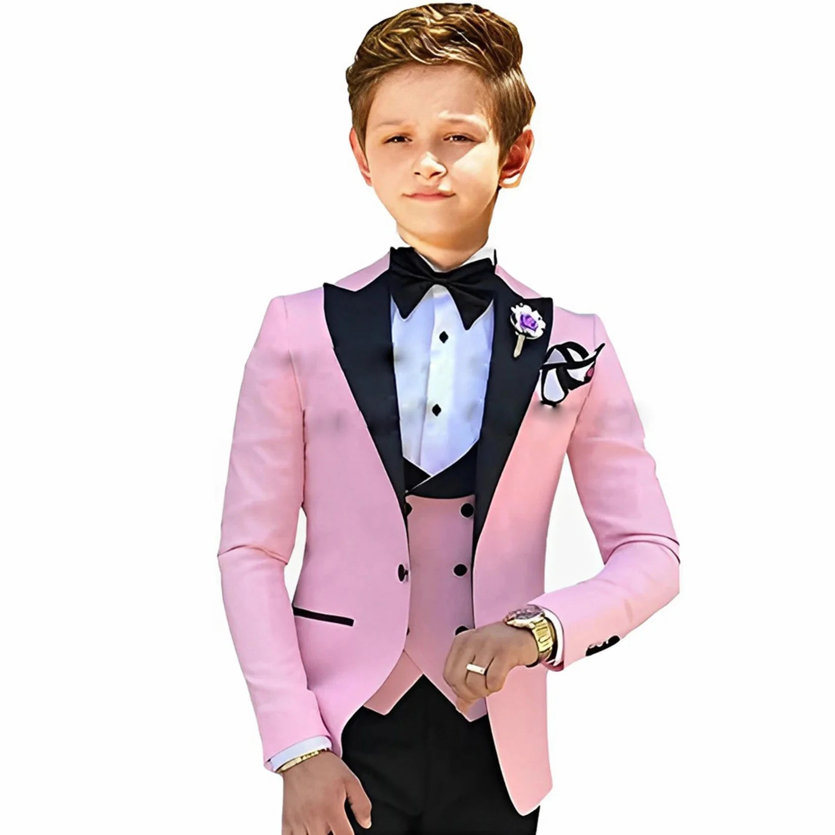 Boys Suit Wedding 3-Piece Party Dress Kids Splicing Lapel Jacket Pants Vest Blazer Slim Fit Complete Set of Clothes Tailored