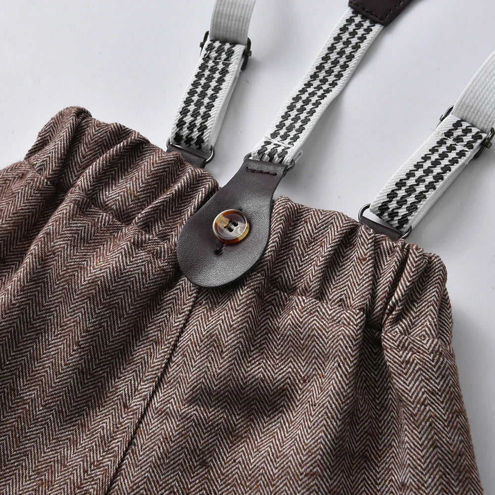 Baby Boys Party Dress Suit Cotton Long Sleeve With Shirt + Suspenders Pants 2PCS Outfits Kids Boys Gentleman Clothes Sets