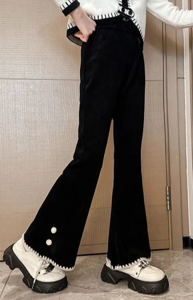 Girl's Autumn Winter New Mid-Weight Flared Jeans with Integrated Fleece-Lining, Stylish Casual Pants for Tween Girls