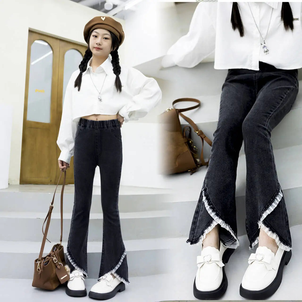 Baby Girls Jeans Children's Clothing Kids Clothes Casual Streetwear Vintage Denim Bell Bottoms Cute Kids Pants Cowboy