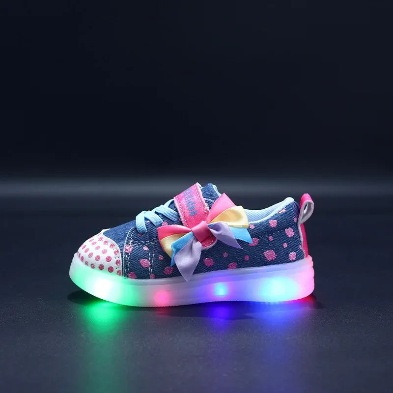 Tenis Girl Sneaker 2025autumn LED Luminous Kid Shoe Fashion Kid Canvas Shoe Bow Board Shoes Soft Sole Girl Shoes Zapatillas Niña