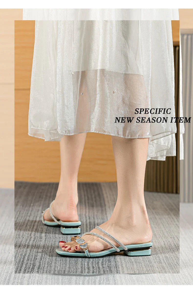 summer new women's slippers outdoor sandals casual flat shoes Stylish metal design Korean style office wear Large size 43