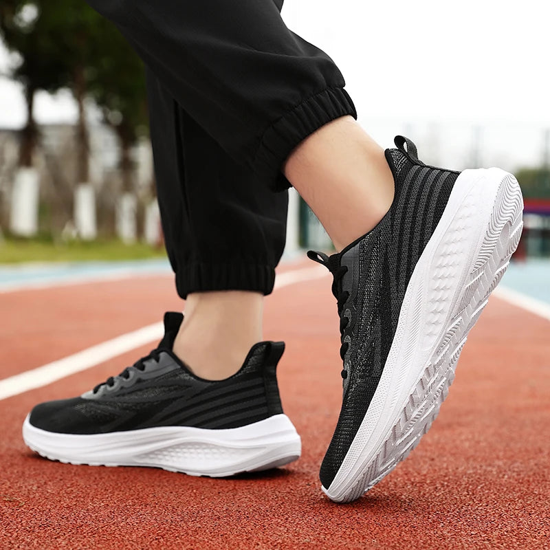 Couple's Flat Lightweight Mesh Fabric Soft Sole Anti-slip Breathable and Lace-up Comfortable Outdoor Casual Sports Shoes
