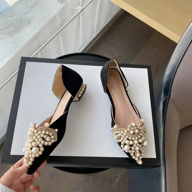 2024 Trend Pearl Ballet Flats Women Pumps Floors Shoes Without Heels Loafers Female Dress Moccasins Ladies Luxury Autumn Zapatos