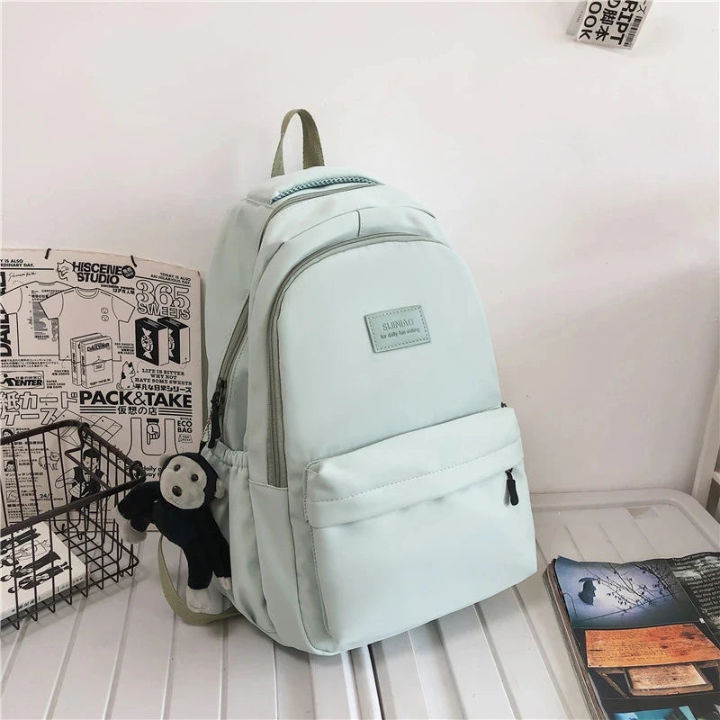 Solid Color Backpack Women Multi-pocket College Book Bag Casual Laptop Backpacks Men Schoolbag For Teenage School Bags For Girls