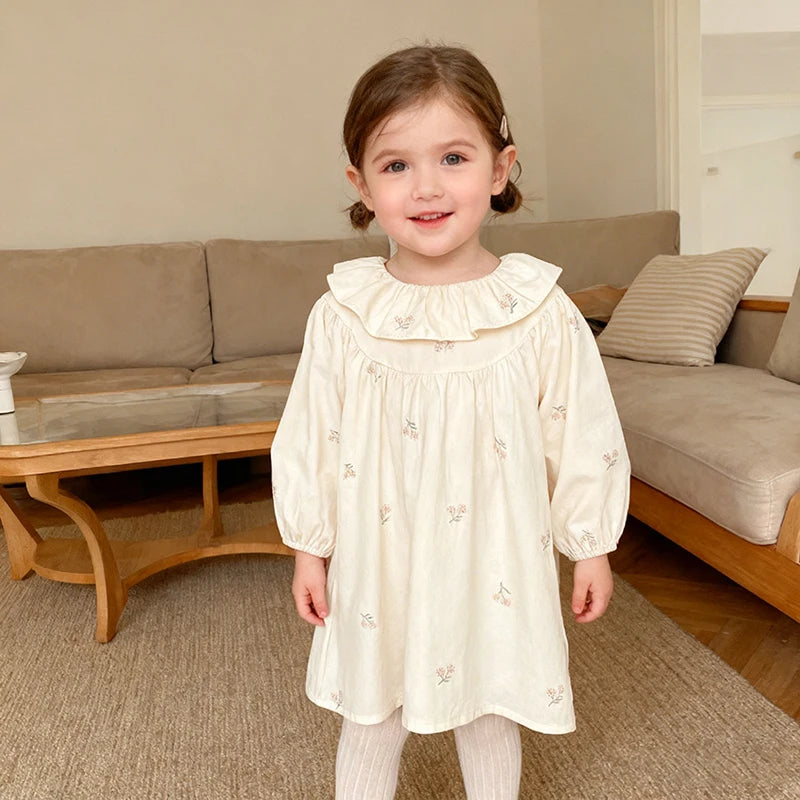 2026 New Baby Girl Party Dress Kids Long Sleeved Dress Spring 2-6Y Cotton Embroidery Baby Lapel Dress Princess sweet Dresses