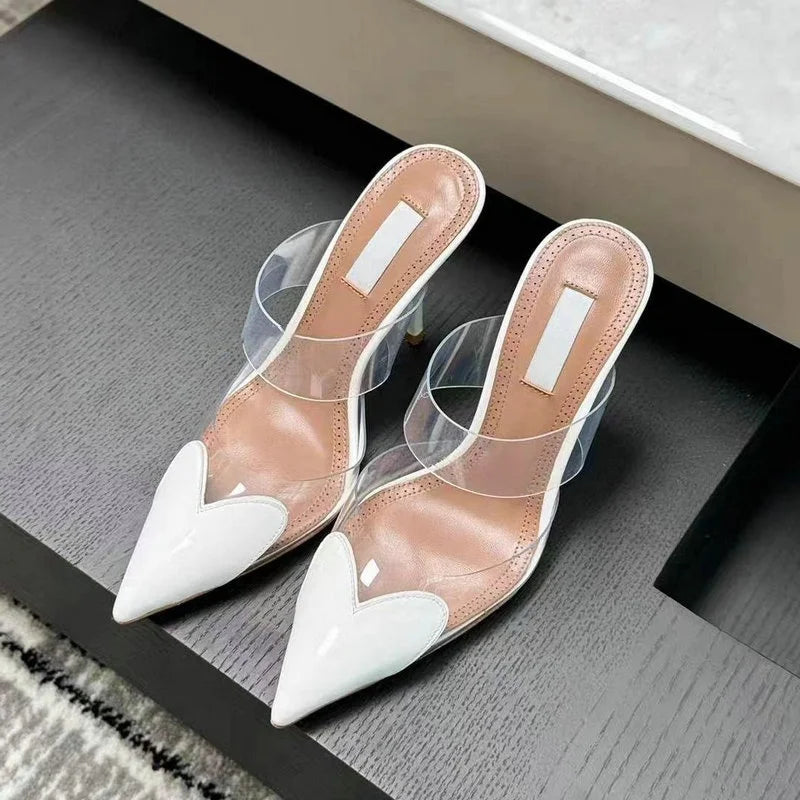 Colorful Heart-Shaped Transparent Sexy Patchwork Color Sandals Women Half-Toe Pointed