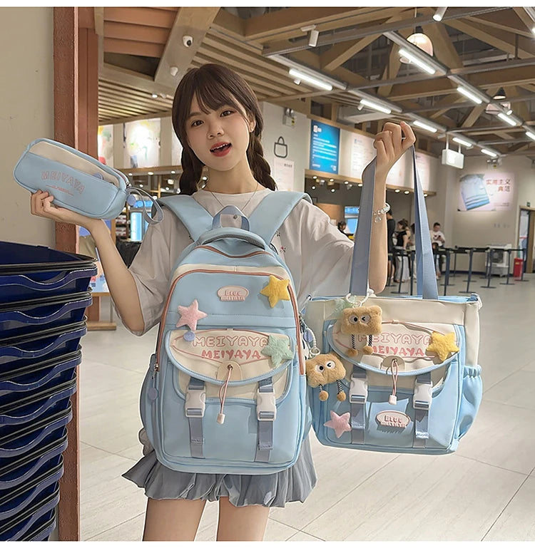 School Bags For Girls Japanese Style Kawaii For Large New Nylon Shoulder Bag Backpack School Set For Kinder Girl Kids Schoolbags