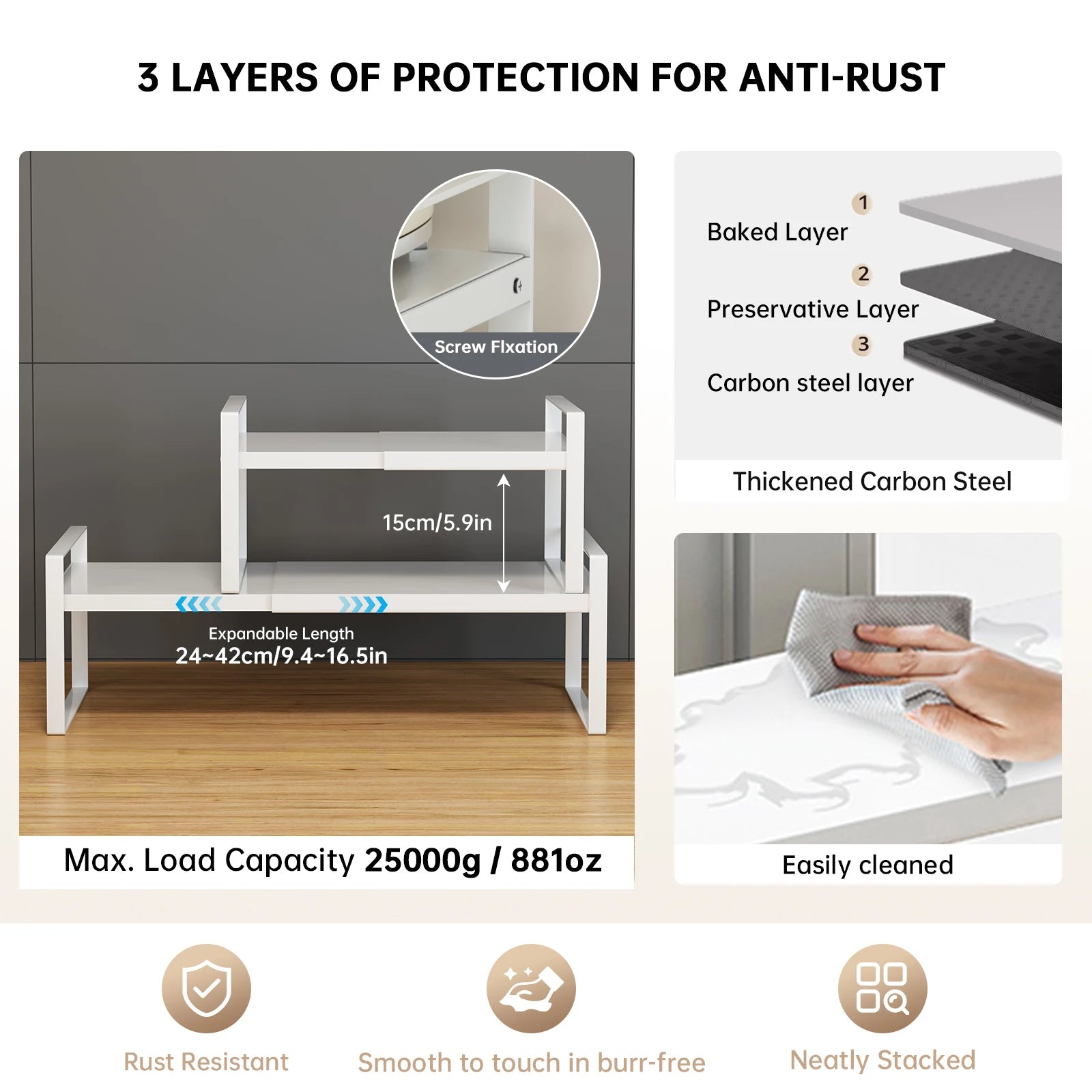 Kitchen Storage Rack under the Sink, Layered Shelf in the Cabinet, Countertop, Extendable Cabinet, Dish Storage Rack for Home Use