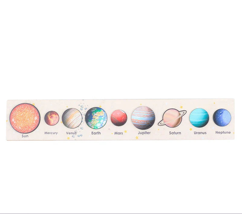 Children Wooden Space Planet Puzzles Montessori Toys Planet Matching Game Jigsaw Tray Universe Solar System Science Learning Toy