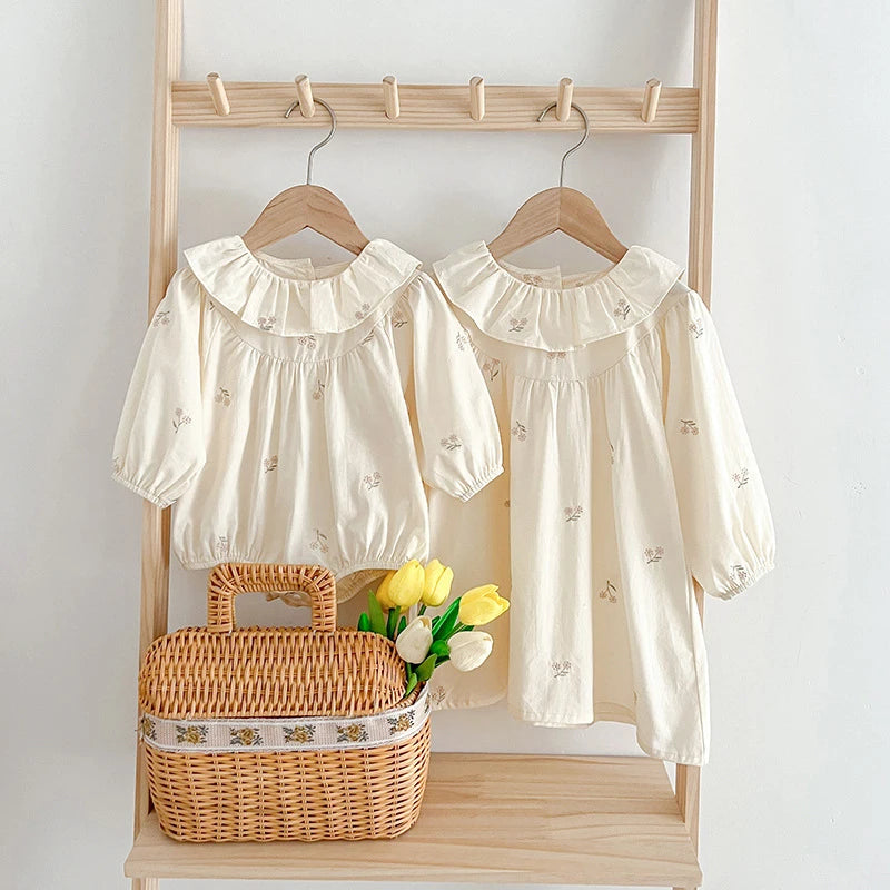2026 New Baby Girl Party Dress Kids Long Sleeved Dress Spring 2-6Y Cotton Embroidery Baby Lapel Dress Princess sweet Dresses