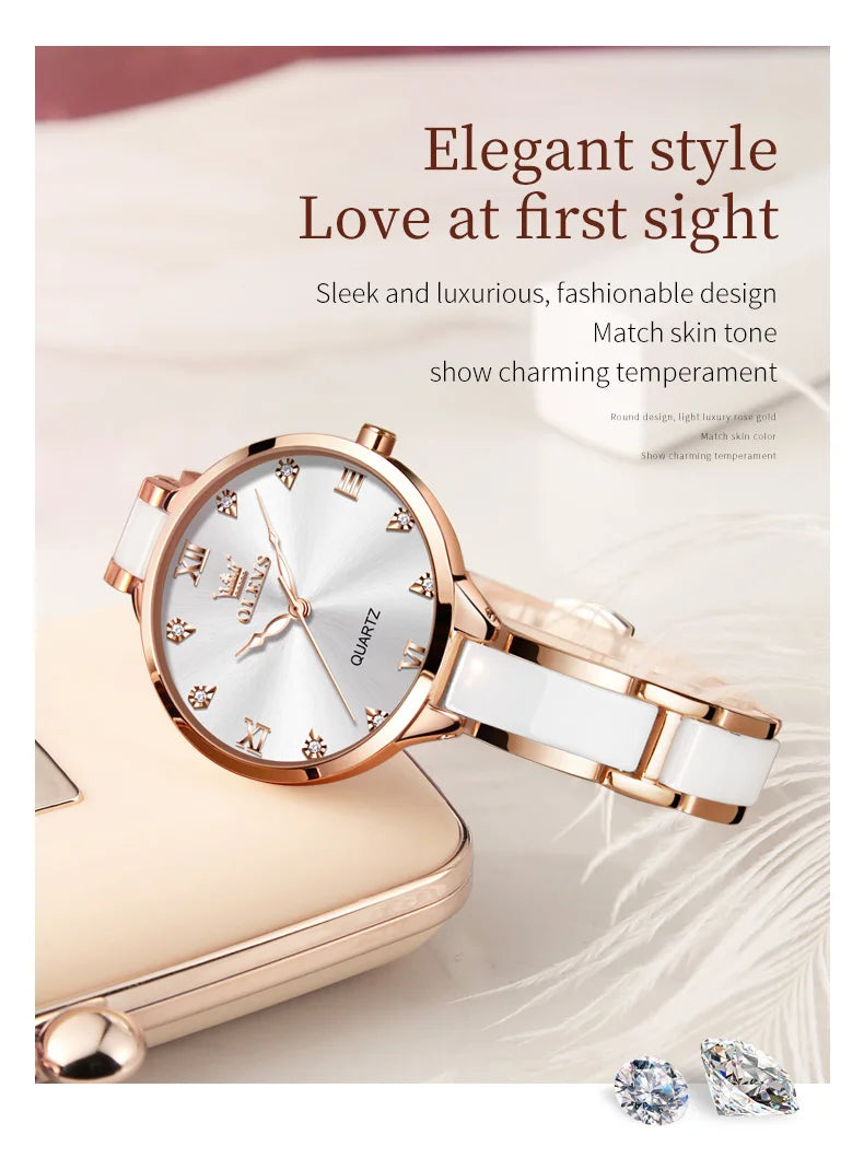 OLEVS Women's Watche Waterproof Ceramic Genuine Quartz Watch High Beauty Gift for Girlfriend Fashion Famous Watch Top Wristwatch