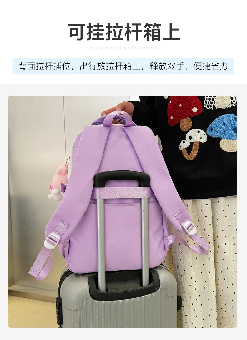 Cinnamoroll Backpack Badges Plush Pendant Casual Cute Cartoon Shoulder Bag Adjustable Shoulder Strap Ultralight Gear