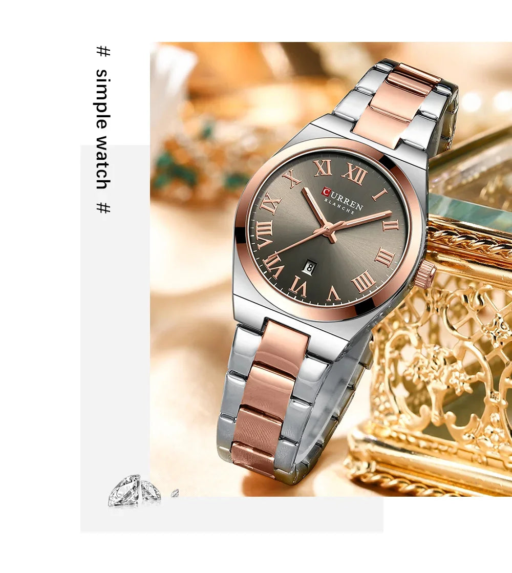 CURREN Watch Women,Watches for Women,Ladies Watches,Waterproof Fashion Dress Stainless Steel Bracelet Analog Watches Date