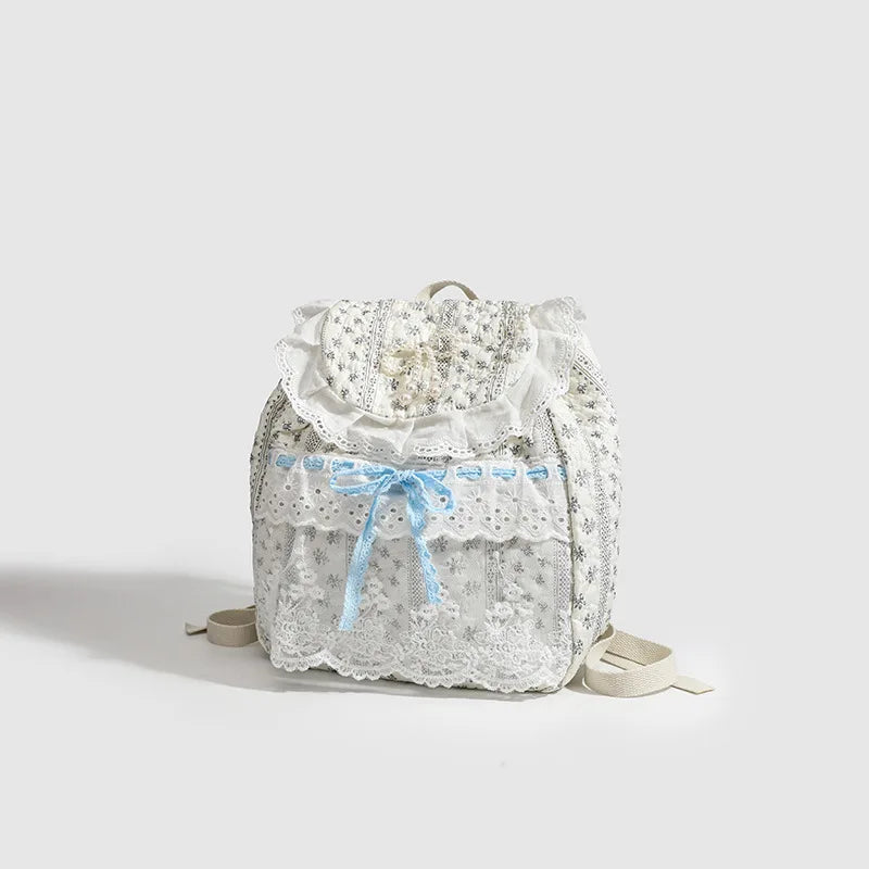 Student's Schoolbag Korean Version Kawaii Fashion Bag Lace Bow Backpack Cloth Bag Sweet Style Teenage Girls Backpack College Bag