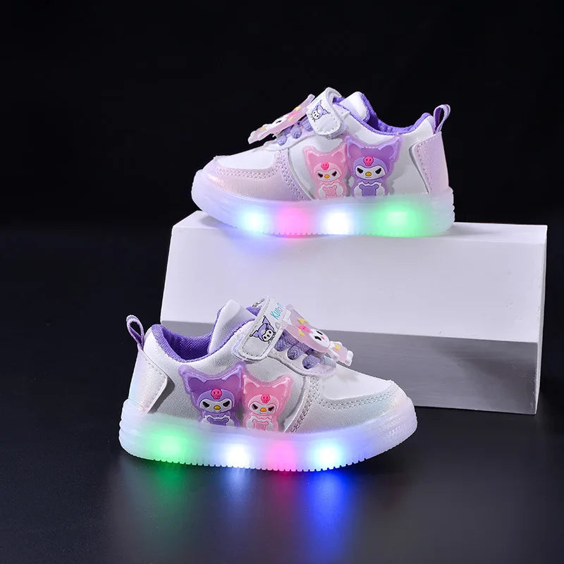 New Cartoon Kuromi Light Up Kids Sneakers Spring Autumn Fashion LED Shoes Big Electronic Vibration Children Casual Shoes