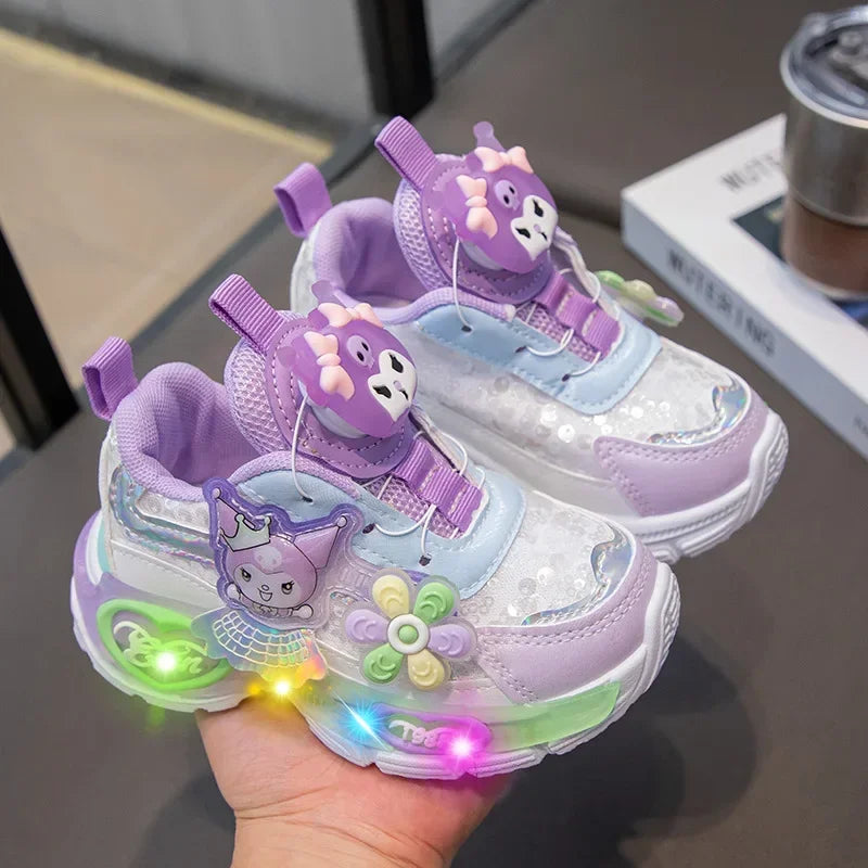 Sanrio Melody  Kids Running Shoes Spring Summer Swivel Button Casual Shoes hello kitty Girl Mesh Breathable Sneakers