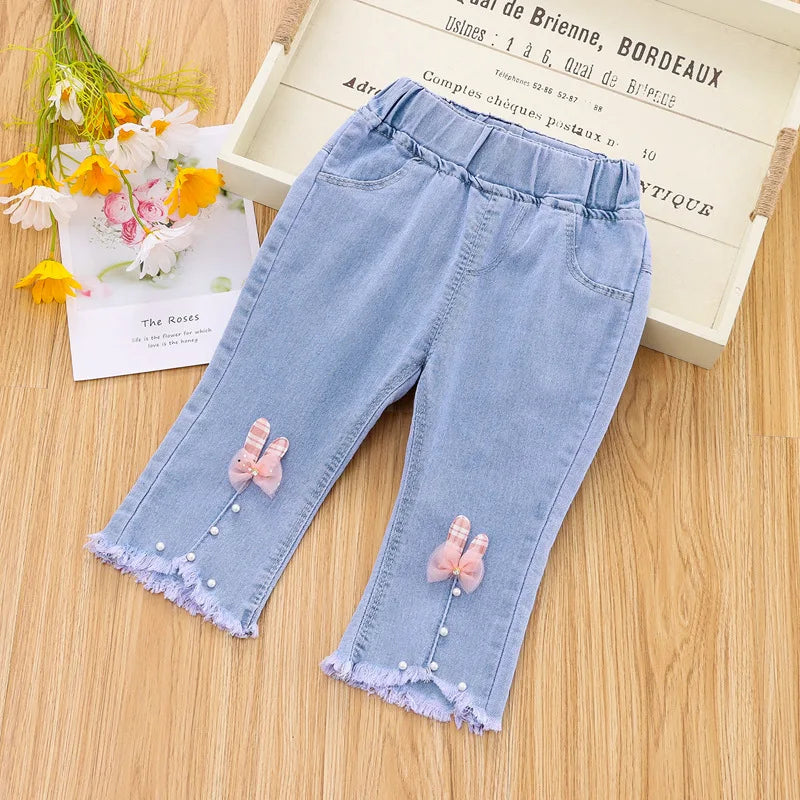 Spring Autumn New Children's Elastic Slit Flared Pants Baby Girls' Casual All Match Jeans Children Outer Wear Fashion Trousers