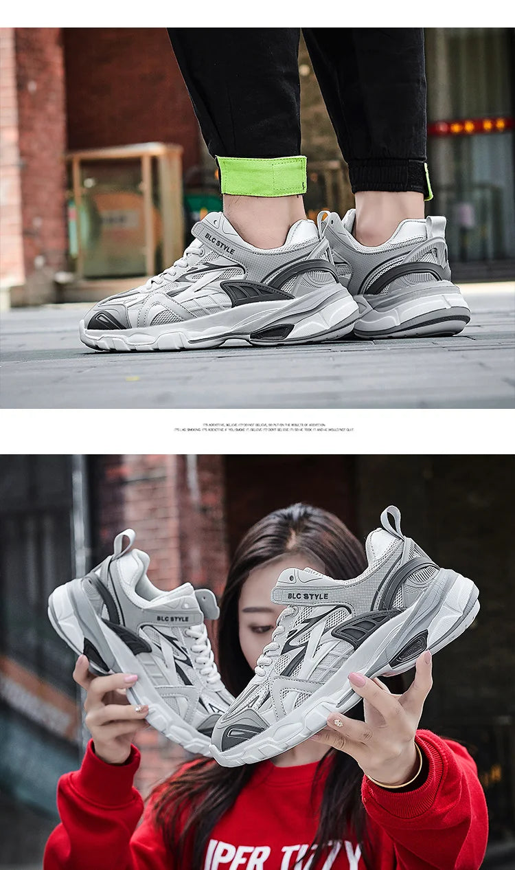 VIPOL Men's fashionable and versatile casual sports shoes, couple white sneakers, thick-soled height-increasing trendy shoes