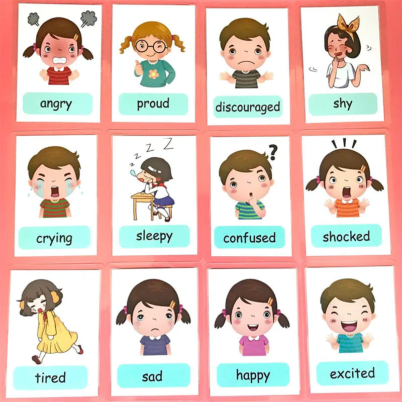 12PCS/Set Montessori Baby Learning Card Cartoon English Flash Cards for Children Kids Funny Memory Exercise Game Educational Toy