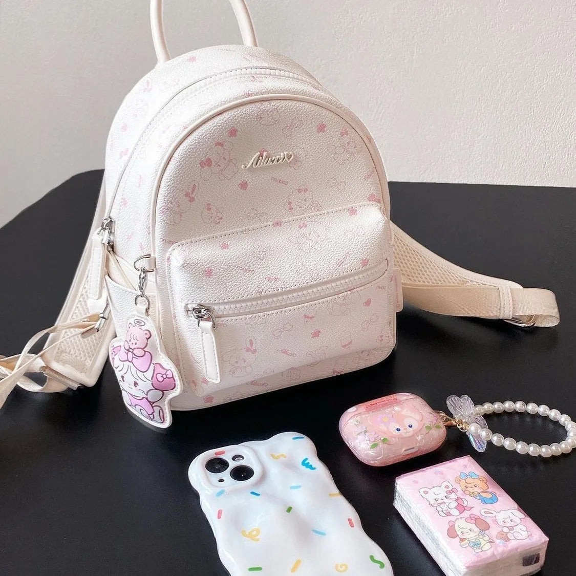 Japanese and Korean PU printed backpack 2025 new small batch original casual minimalist ultra-light travel backpack school bag