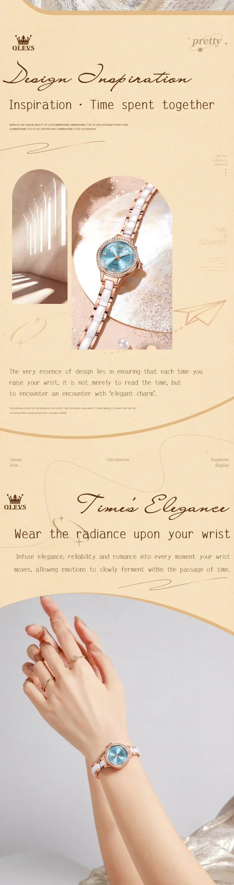 OLEVS Luxury Quartz Watch Women Elegant Ceramics Strap Waterproof Auto Date Luxury Lap Ladies Watches 7093