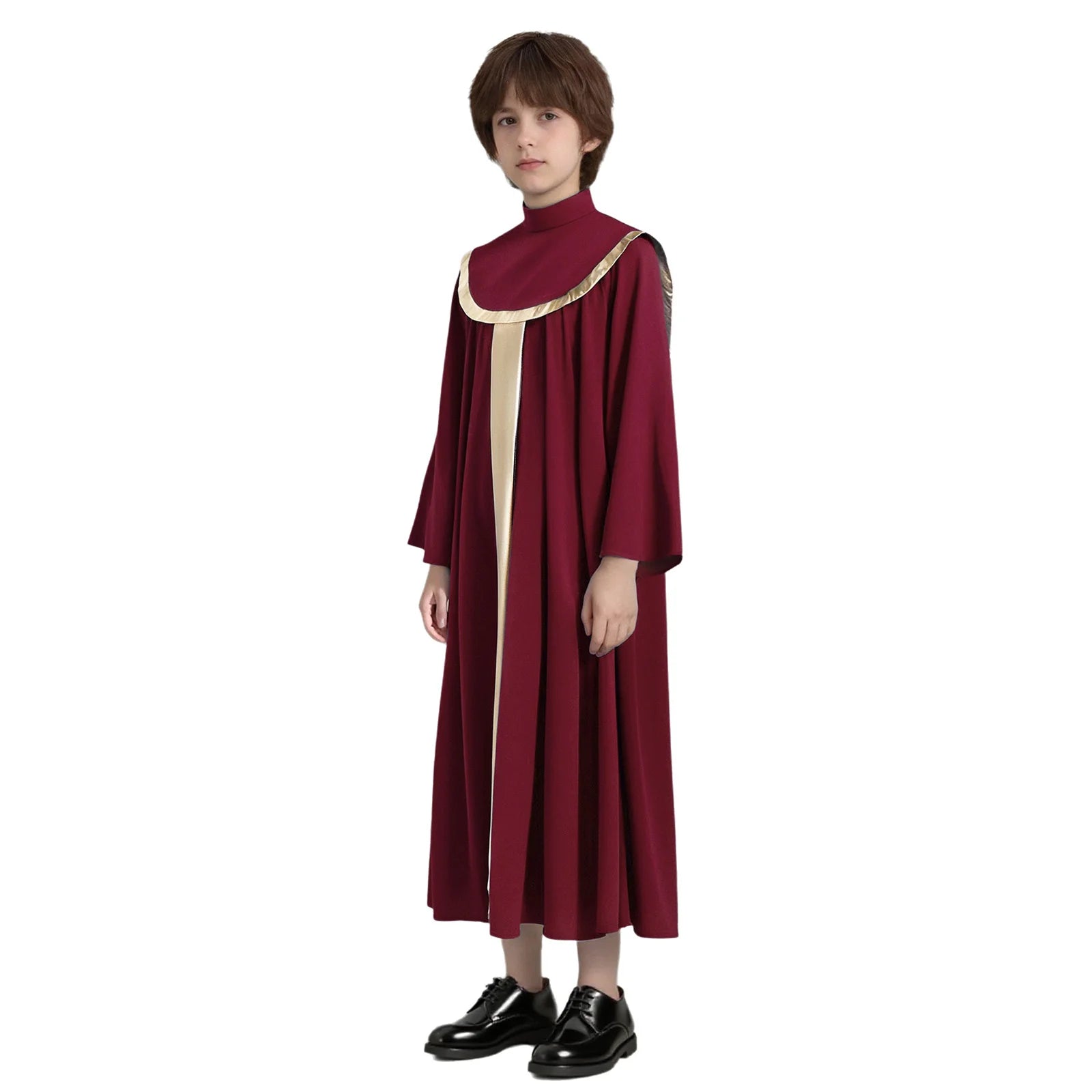 Kids Boys Girls Choir Robe Dress Worship Praise Dance Costume Long Sleeve Metallic Color Block Patchwork Pleated Ceremony Grown