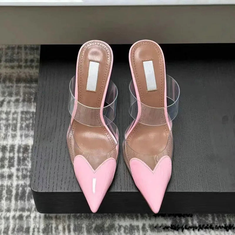 Colorful Heart-Shaped Transparent Sexy Patchwork Color Sandals Women Half-Toe Pointed