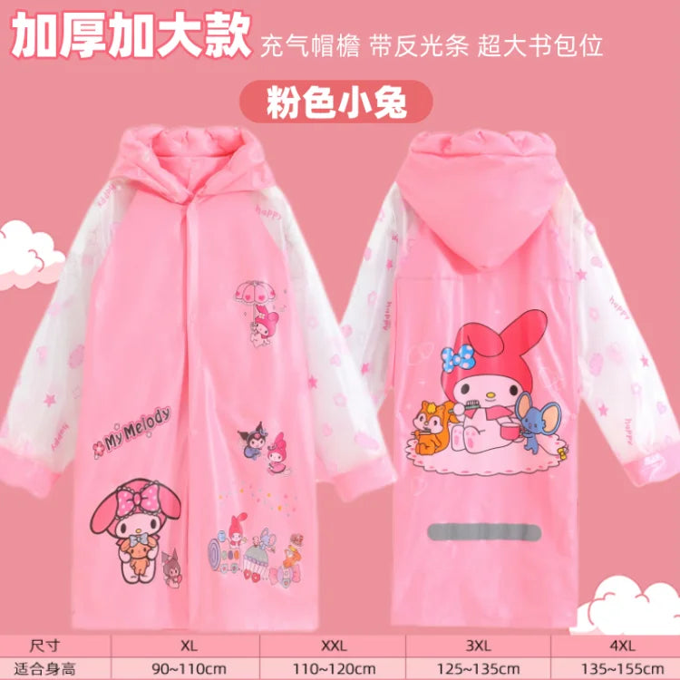 Sanrio Kuromi My melody Pochacco children's raincoat with school bag cute boys and girls kindergarten fashion student rain gear