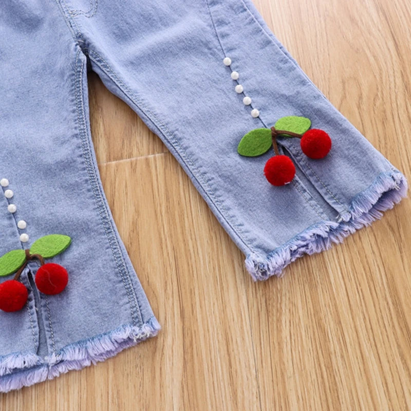 Kids Girls Children Jeans Autumn Spring Cute Bowknot Long Pants Fashion Casual Trousers Baby Girls Denim Pants