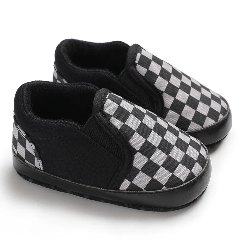 Fashion Spring and Autumn 0-1 Year Old Baby Shoes Boys and Girls Checkered Print Canvas soft sole newborn's first step in learni