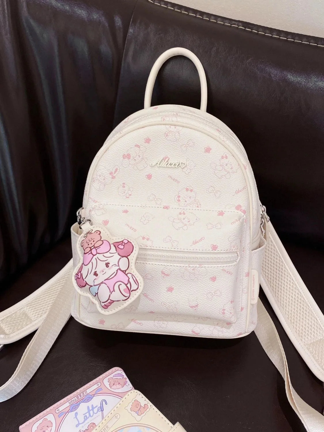 Japanese and Korean PU printed backpack 2025 new small batch original casual minimalist ultra-light travel backpack school bag