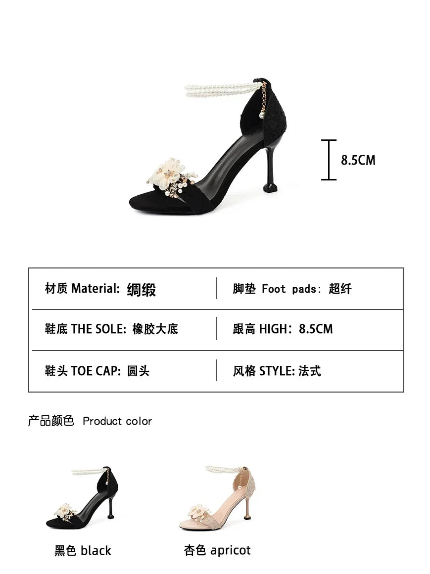 Small Size 31 -43 Women Peep Toe Sandals Wedding Heels Wide Fat Feet Shoes for Women Pearl Flower Bridal Shoes Zaptos Mujer
