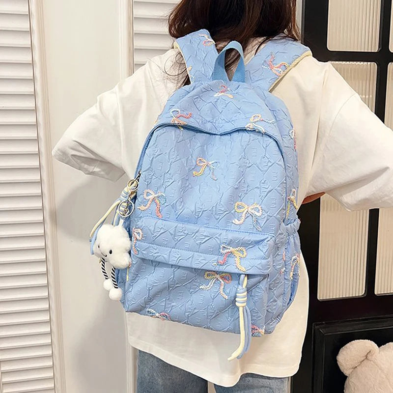 Versatile Junior High School Student Travel Laptop Backpack Cute Schoolbag Female Middle School Student Fashion Bowknot Backpack