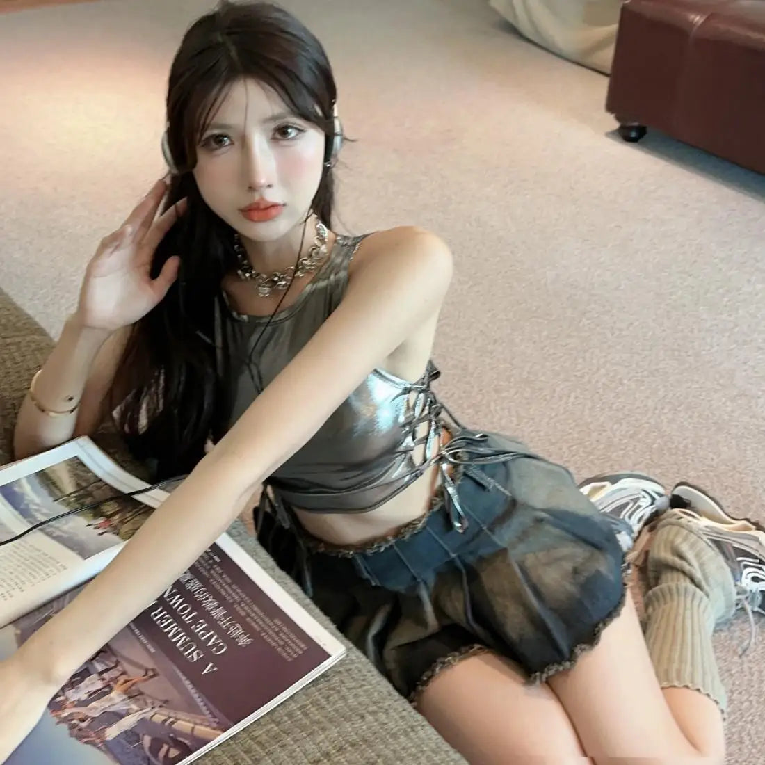 Tanks Women Lace-up Hollow Out Special Charming Sexy Creativity Personality New Club Ladies All-match Simple Attractive Fashion