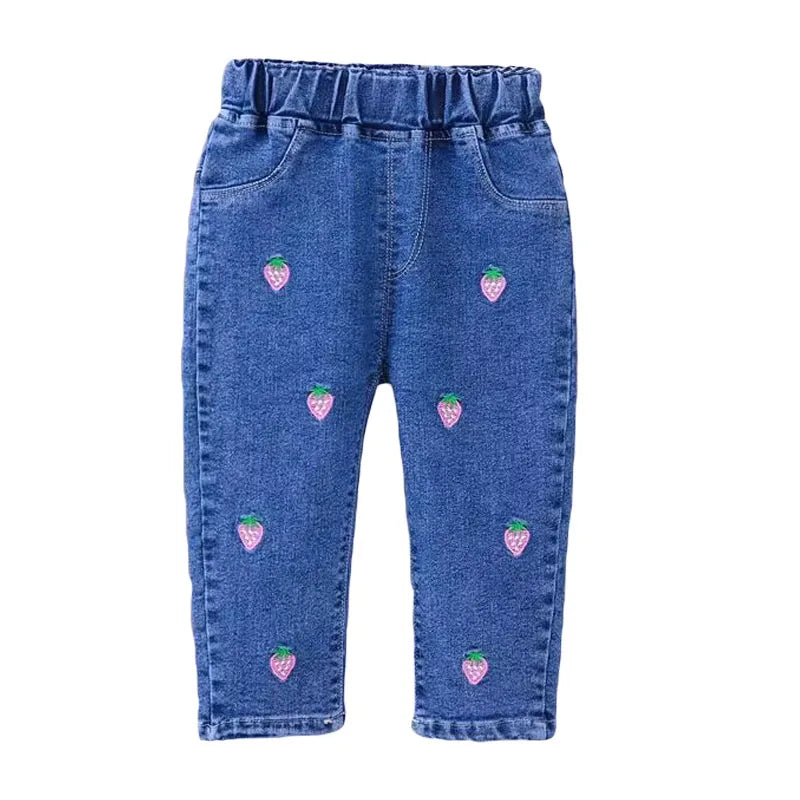 Girls' Jeans 2024 Spring Autumn New Girls Cotton Embroidered Floral Jeans Kids Fashion All-match Casual Trousers Jeans0-5Y