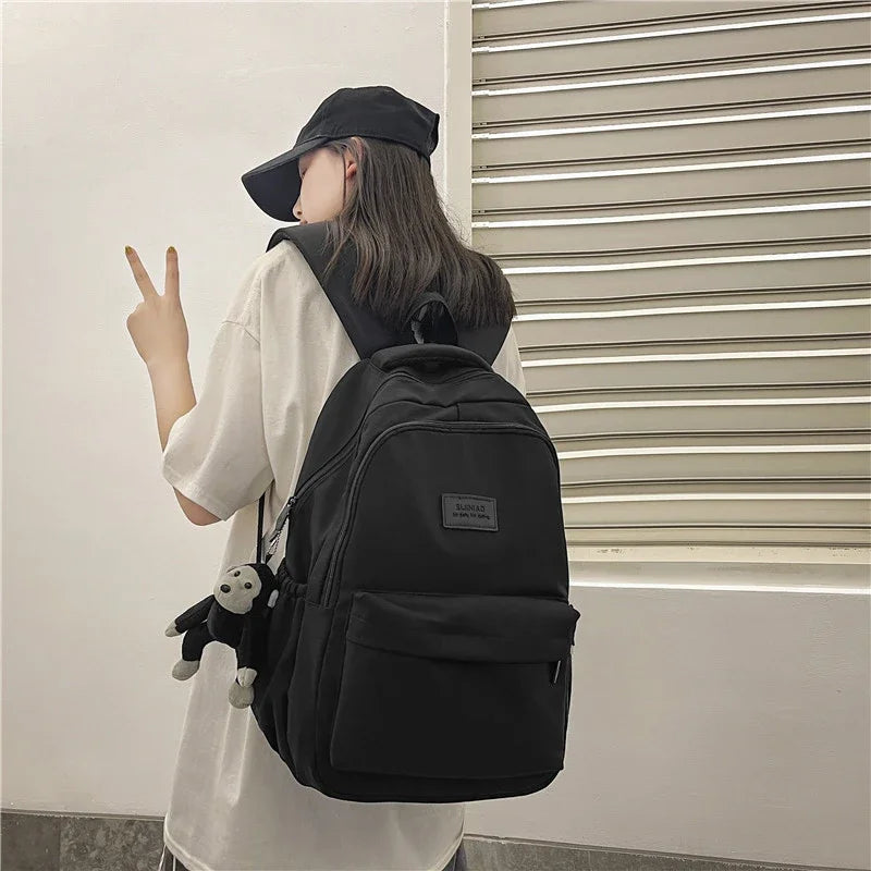 Solid Color Backpack Women Multi-pocket College Book Bag Casual Laptop Backpacks Men Schoolbag For Teenage School Bags For Girls