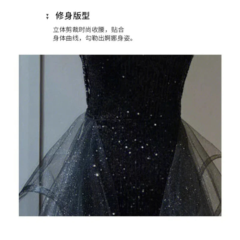 Black Sequined Evening Dress, High-end Light Luxury Hanging Neck Dress, High-end Feeling, Annual Meeting Art Exam for Women