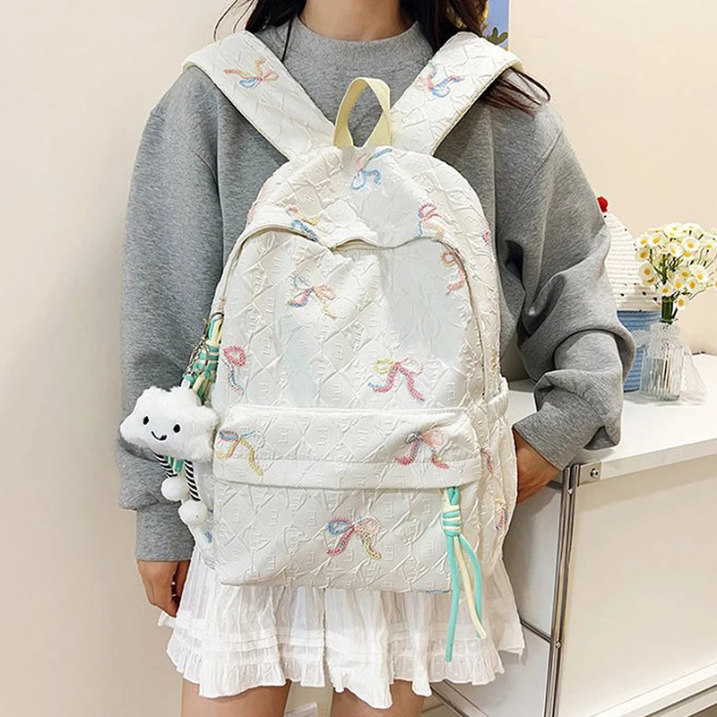 Versatile Junior High School Student Travel Laptop Backpack Cute Schoolbag Female Middle School Student Fashion Bowknot Backpack