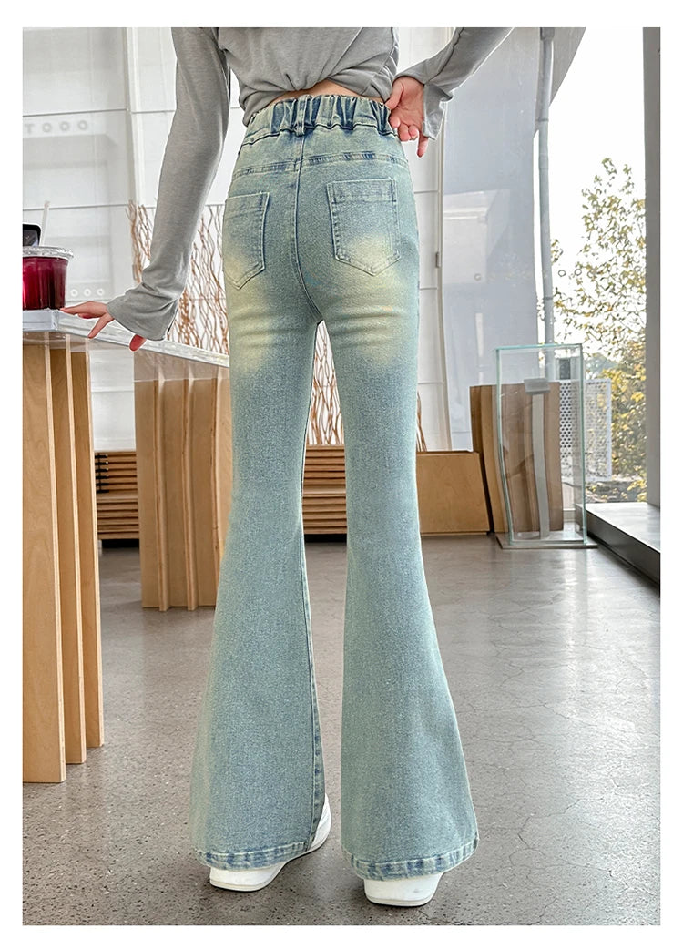 Children Boot Cut Jeans Trousers For Girl Fashion Design Denim Flared Pants for 5 7 8 9 10 11 12 13 14Years Kids Slim Cool Jeans