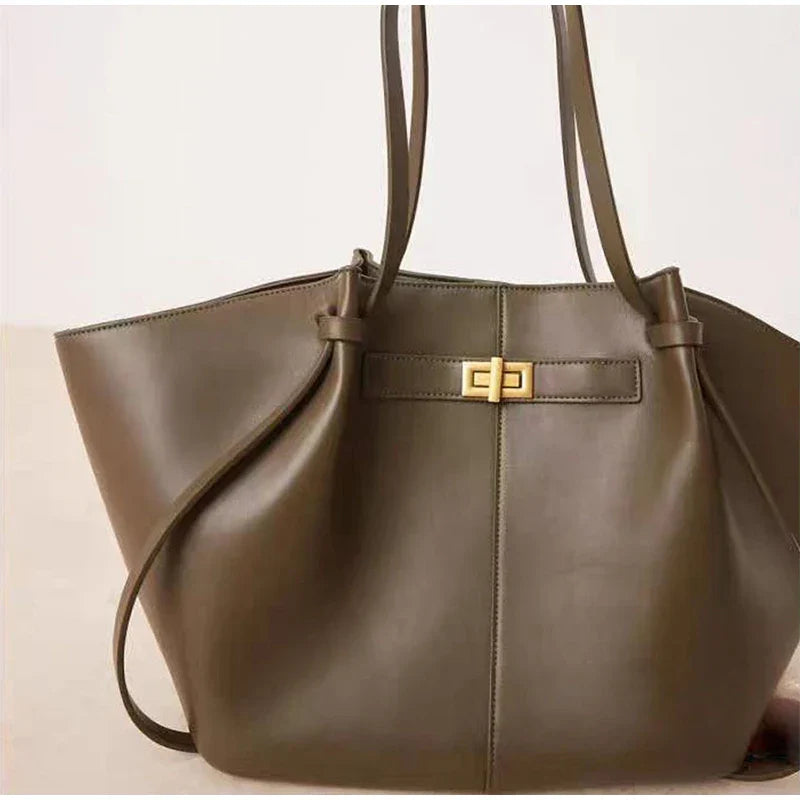 Brand Wing Shaped Handbag Luxury Gold Lock Buckle Design Tote Bag Women Large Capacity Shopping Bag Elegant Commute Underarm Bag