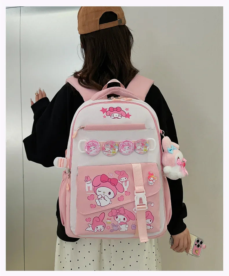 Cinnamoroll Backpack Badges Plush Pendant Casual Cute Cartoon Shoulder Bag Adjustable Shoulder Strap Ultralight Gear