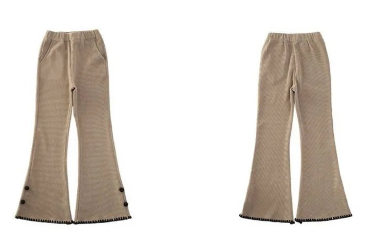 Girl's Autumn Winter New Mid-Weight Flared Jeans with Integrated Fleece-Lining, Stylish Casual Pants for Tween Girls