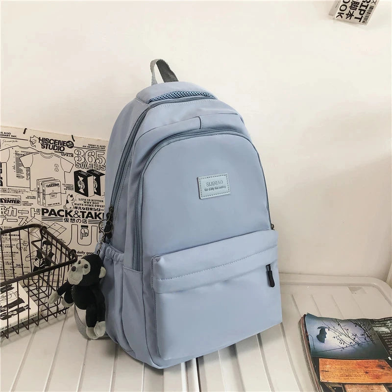 Solid Color Backpack Women Multi-pocket College Book Bag Casual Laptop Backpacks Men Schoolbag For Teenage School Bags For Girls