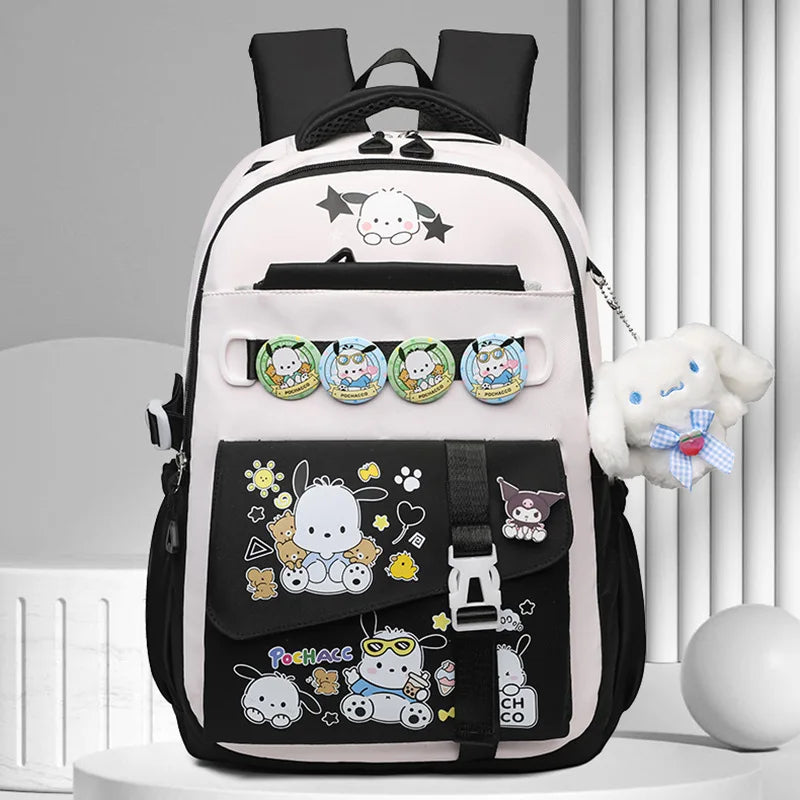 Cinnamoroll Backpack Badges Plush Pendant Casual Cute Cartoon Shoulder Bag Adjustable Shoulder Strap Ultralight Gear