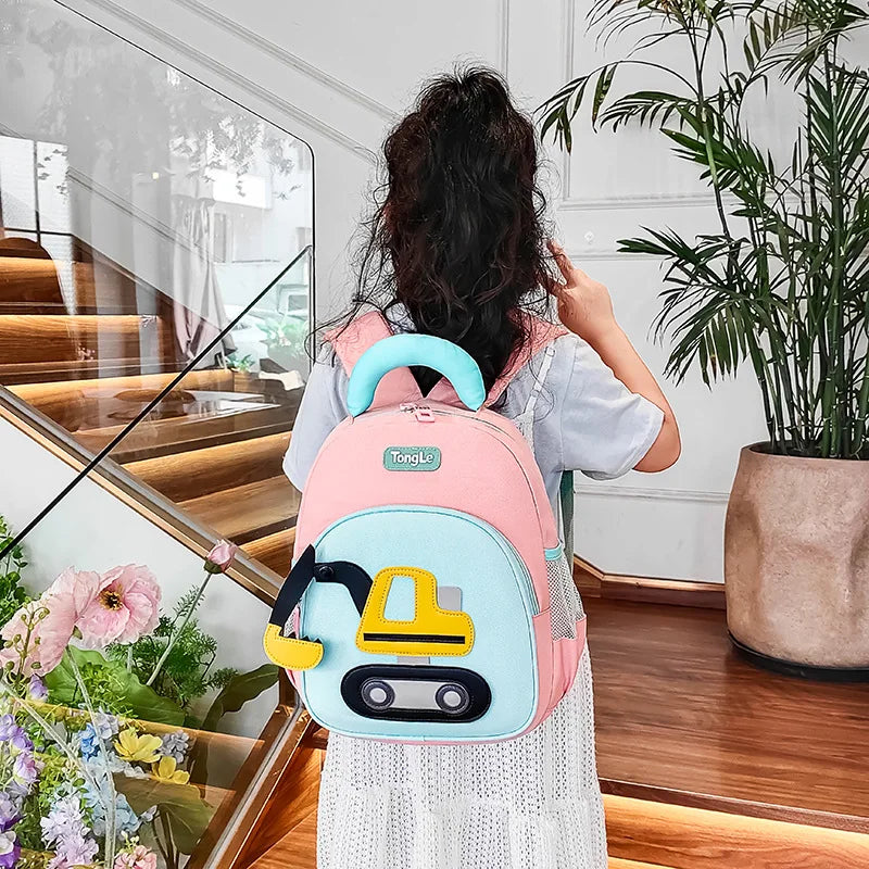 Water-proof Oxford son garden primary school pupil's school bag cartoon cute excavator private shoulders children backpack