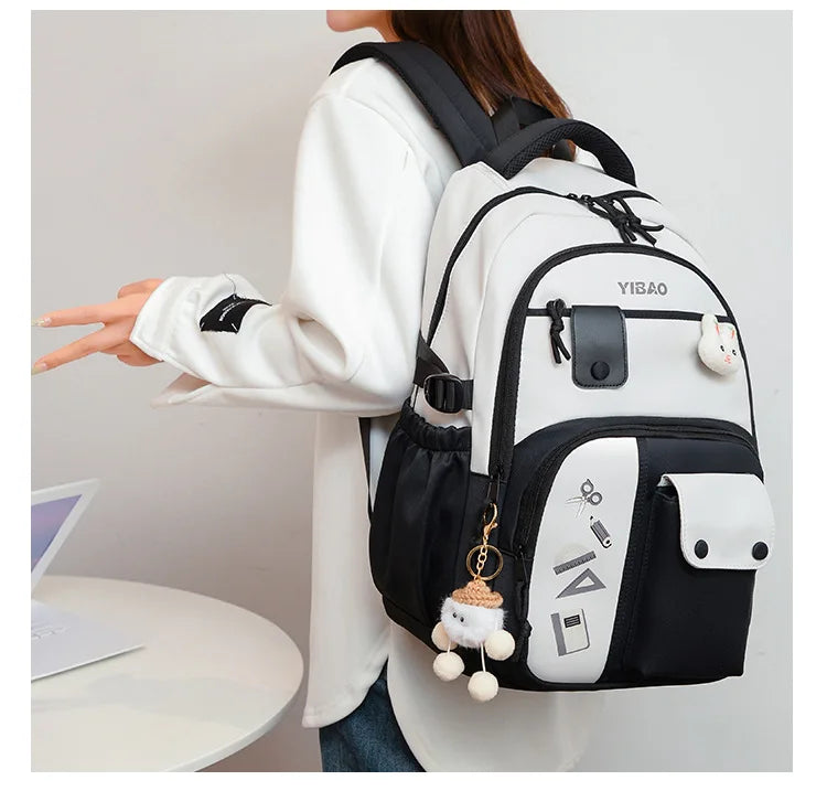 New cute rabbit children school backpack Fashionable splicing color contrast fresh lady knapsack kids schoolbags bring a doll