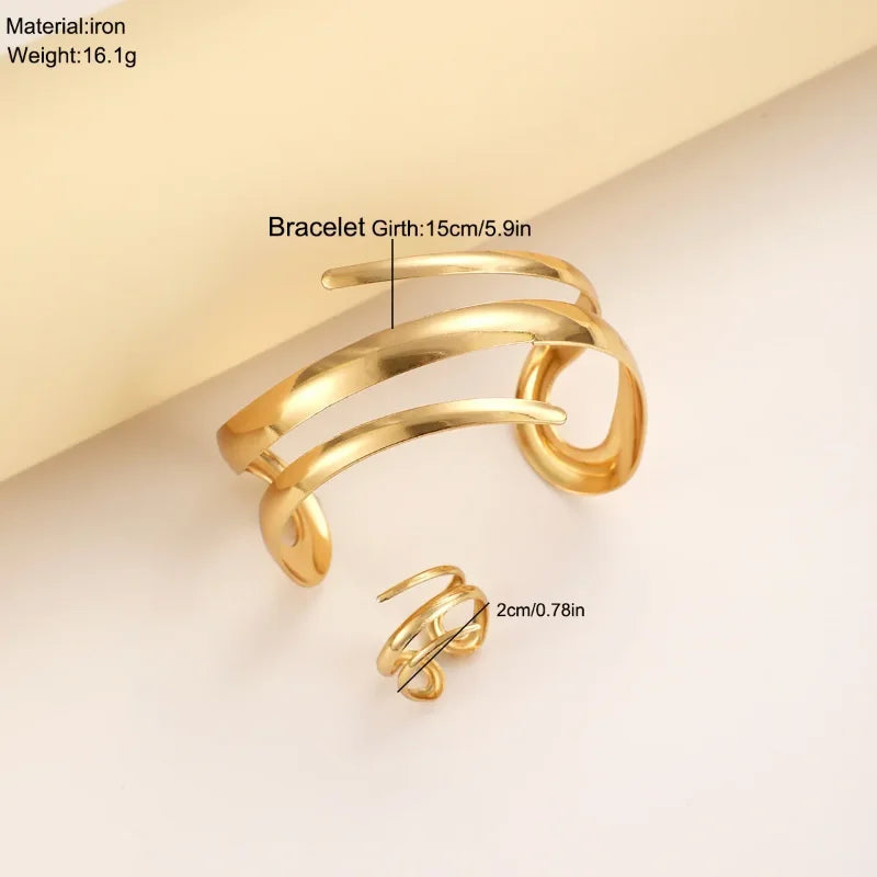Stainless Steel Water Drop Bangle Ring Set for Women Luxury Geometric Teardrop Open WristCuff Irregular Twisted Bracelet Jewelry