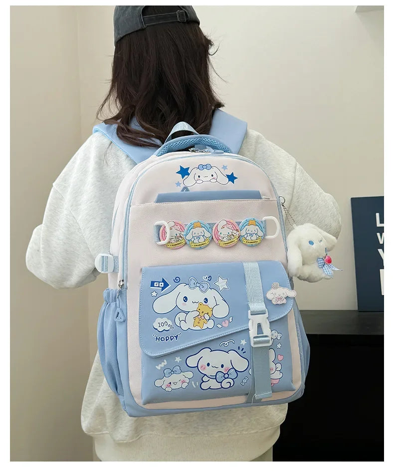 Cinnamoroll Backpack Badges Plush Pendant Casual Cute Cartoon Shoulder Bag Adjustable Shoulder Strap Ultralight Gear