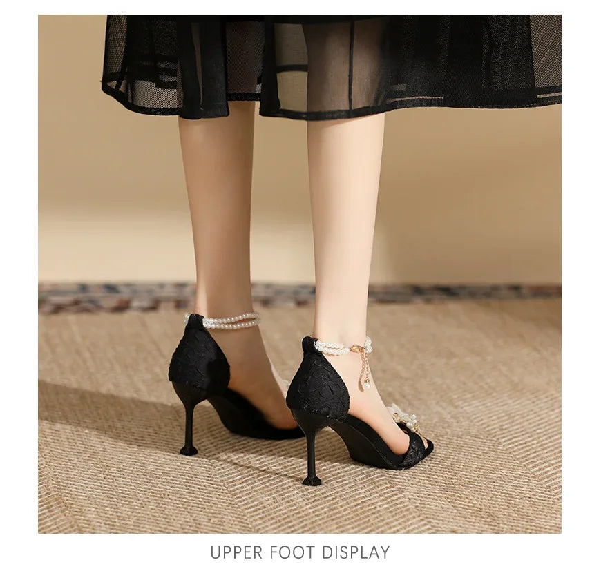 Small Size 31 -43 Women Peep Toe Sandals Wedding Heels Wide Fat Feet Shoes for Women Pearl Flower Bridal Shoes Zaptos Mujer